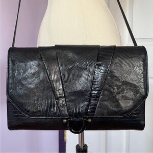Sharif Vintage 1980s Black Lizard Women's Crossbody Bag